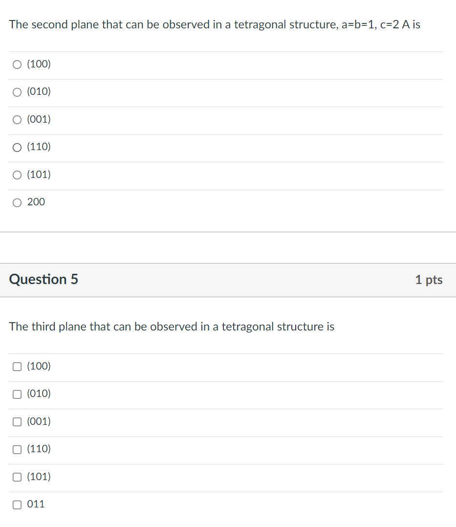Solved The second plane that can be observed in a tetragonal | Chegg.com