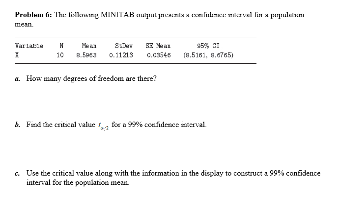 Solved Problem 6: The Following MINITAB Output Presents A | Chegg.com