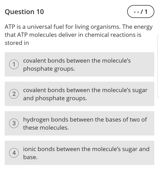 Solved Question 10 --/1 ATP is a universal fuel for living | Chegg.com