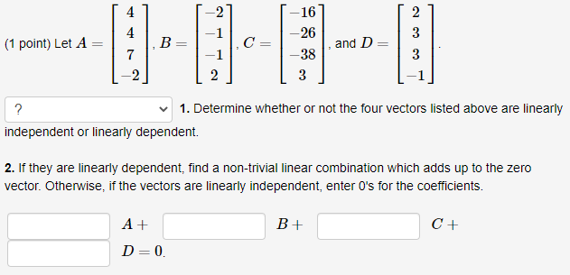 Solved 3 3 (1 point) Let A 2 ,B and C 24 26 2 Select an | Chegg.com