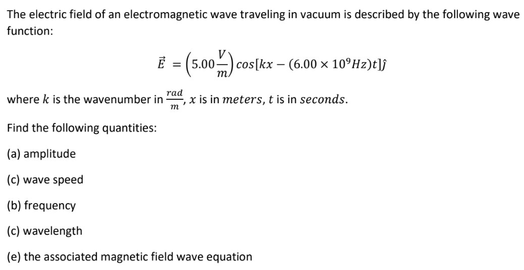 Solved The electric field of an electromagnetic wave | Chegg.com