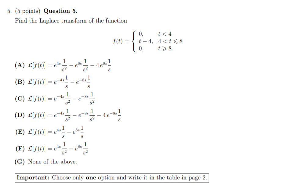 Solved 5 5 Points Question 5 Find The Laplace Transform