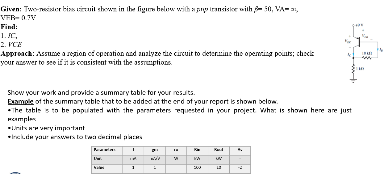 Solved O 9 V Given Two Resistor Bias Circuit Shown In Th Chegg Com