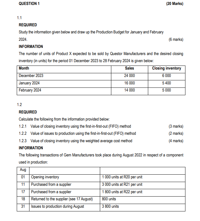 Solved 1.1 REQUIRED Study the information given below and | Chegg.com