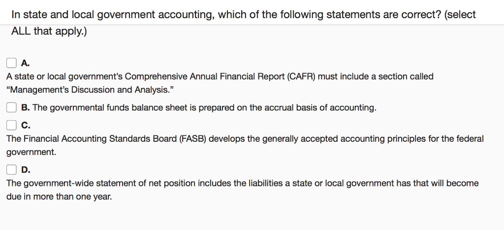 Solved In State And Local Government Accounting, Which Of | Chegg.com