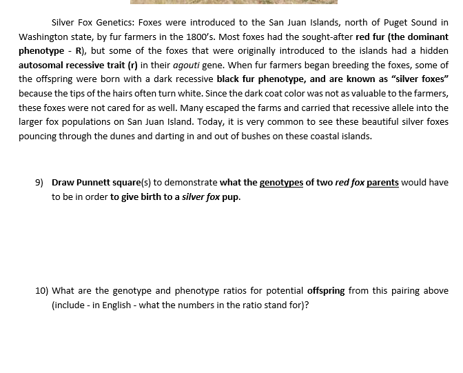 Solved Silver Fox Foxes were introduced to the San