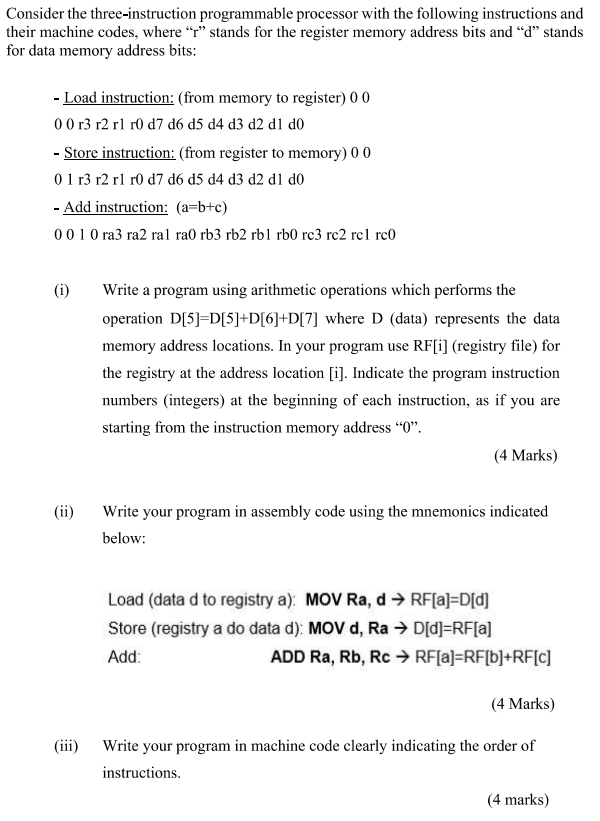 Solved Consider the three-instruction programmable processor | Chegg.com
