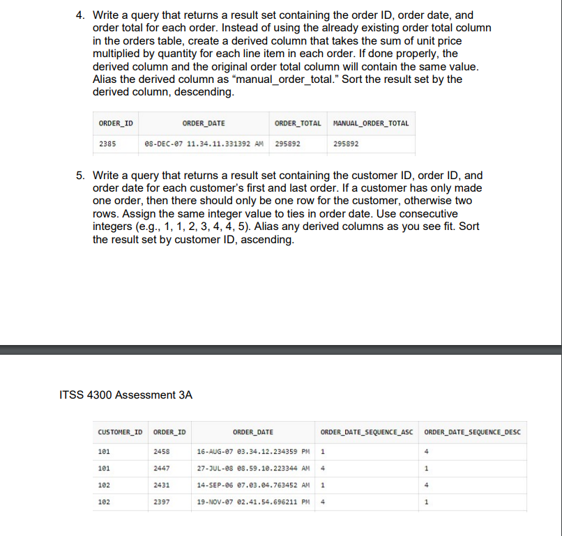 Solved 4. Write a query that returns a result set containing | Chegg.com