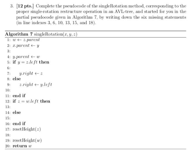 Solved 3. [12 pts.] Complete the pseudocode of the | Chegg.com