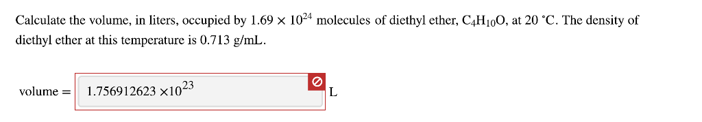 Solved Calculate The Volume In Liters Occupied By 1 69 ×