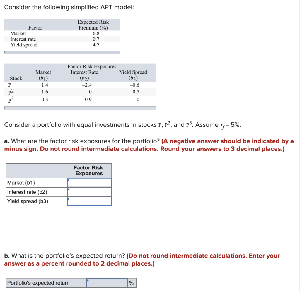 Solved Consider The Following Simplified APT Model: Factor | Chegg.com