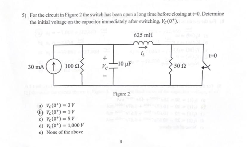 Solved 5) For the circuit in Figure 2 the switch has been | Chegg.com