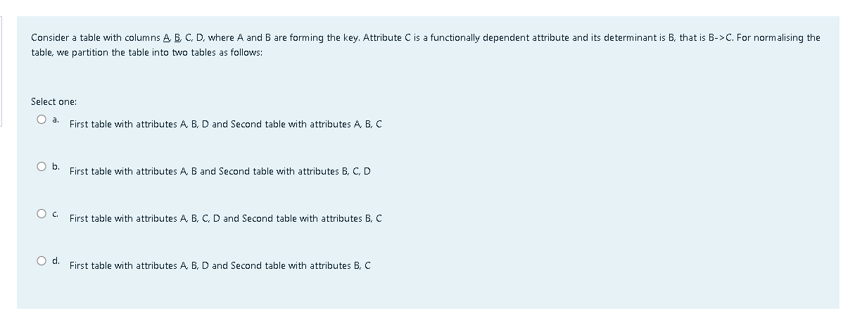 Solved Consider A Table With Columns A,B,C, Where A And B | Chegg.com