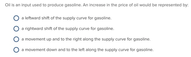 Solved Oil is an input used to produce gasoline. An increase | Chegg.com