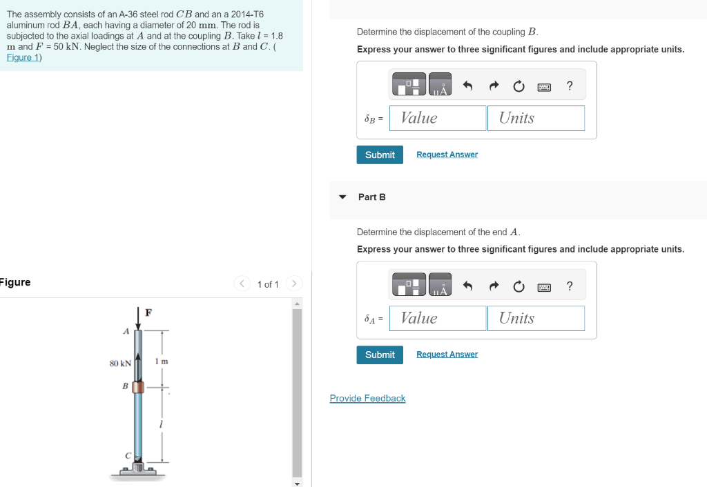 Solved The Assembly Consists Of An A-36 Steel Rod CB And An | Chegg.com