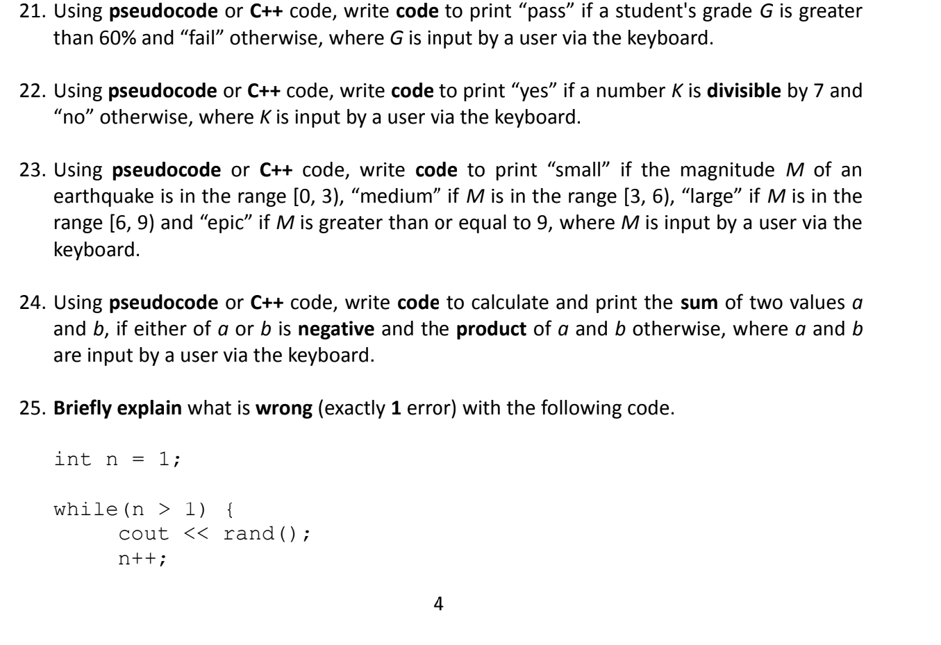 Solved 21. Using pseudocode or C++ code, write code to print | Chegg.com