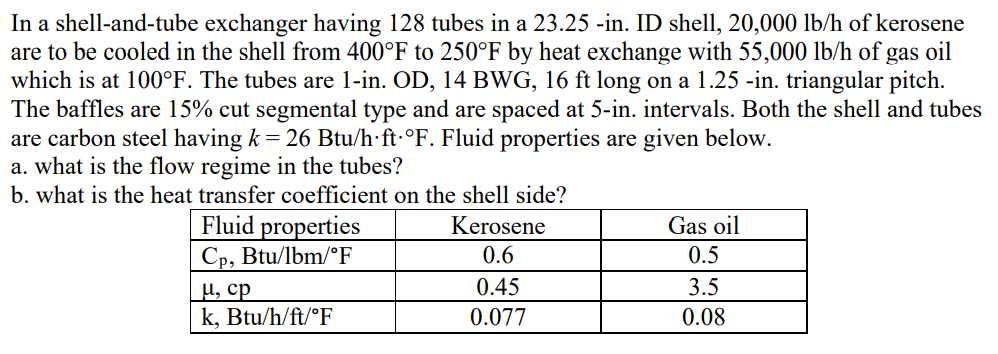 Solved In a shell-and-tube exchanger having 128 tubes in a | Chegg.com