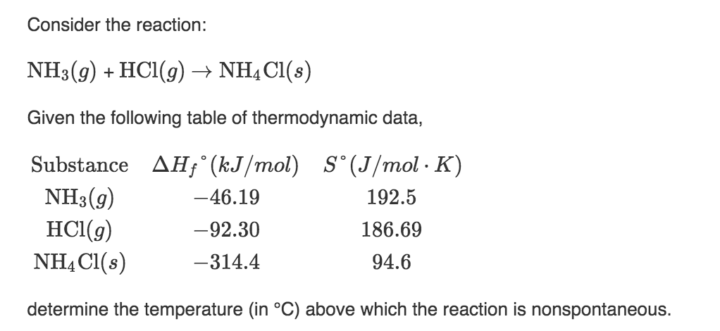 Solved Consider The Reaction Nh3g Hclg Nh4cls 2106