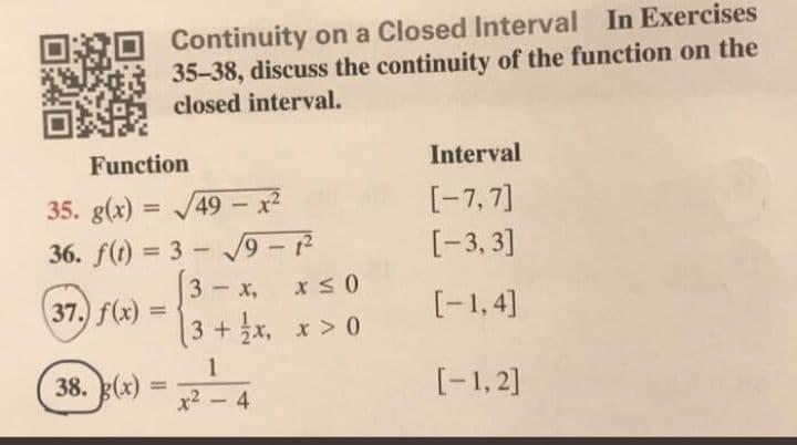 Solved Continuity on a Closed Interval In Exercises 35-38, | Chegg.com