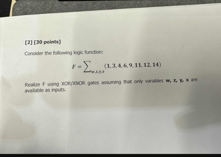 Solved Consider The Following Logic Function: | Chegg.com