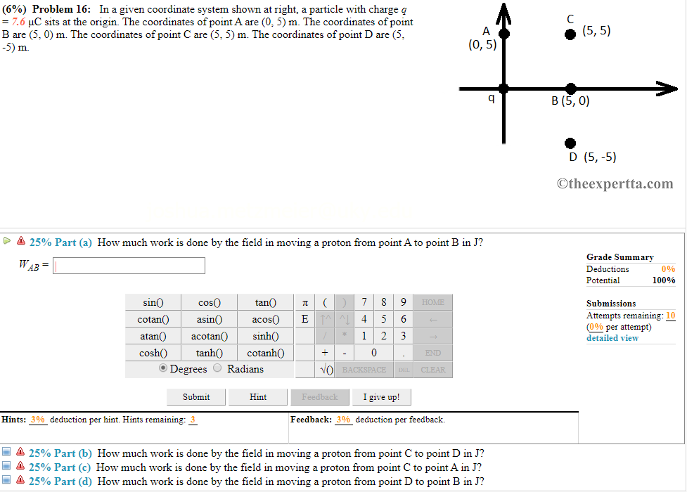 Solved (6%) Problem 16: In a given coordinate system shown | Chegg.com