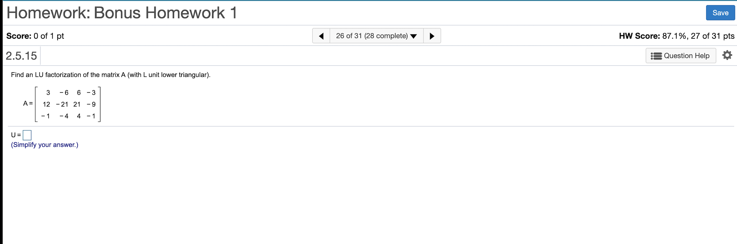 Solved Homework: Bonus Homework 1 Save Score: 0 of 1 pt 26 | Chegg.com