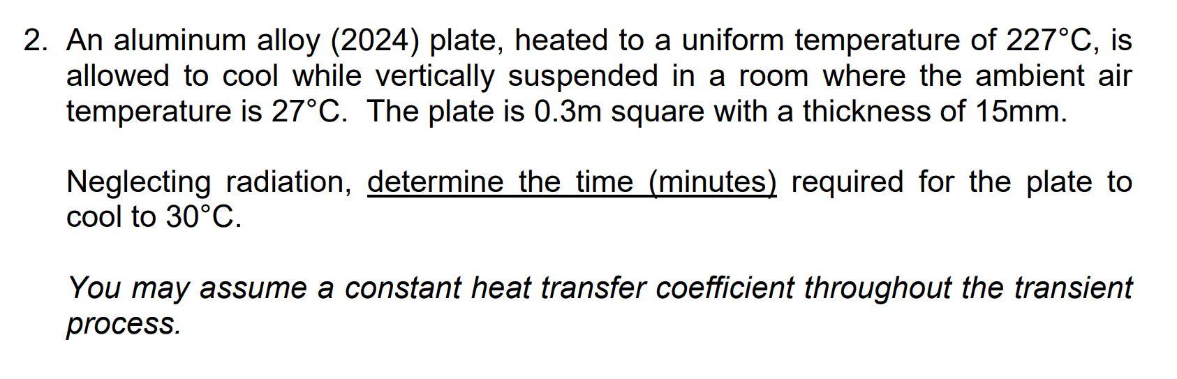 Solved 2. An aluminum alloy (2024) plate, heated to a