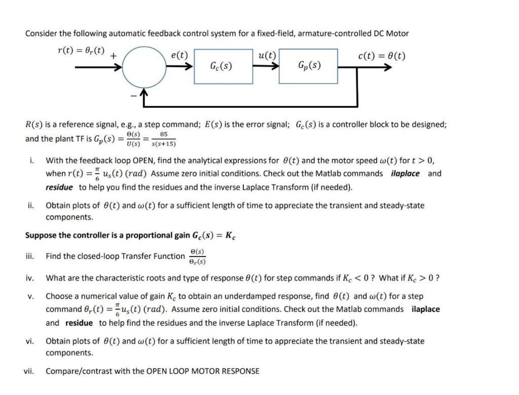 Solved Consider the following automatic feedback control | Chegg.com