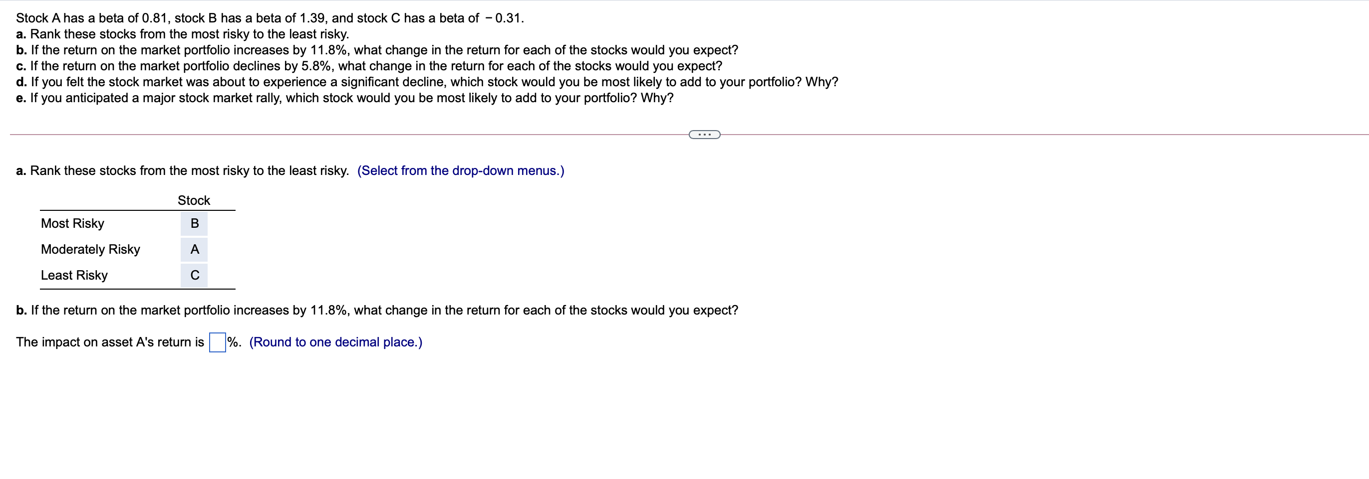 Solved Stock A has a beta of 0.81, stock B has a beta of