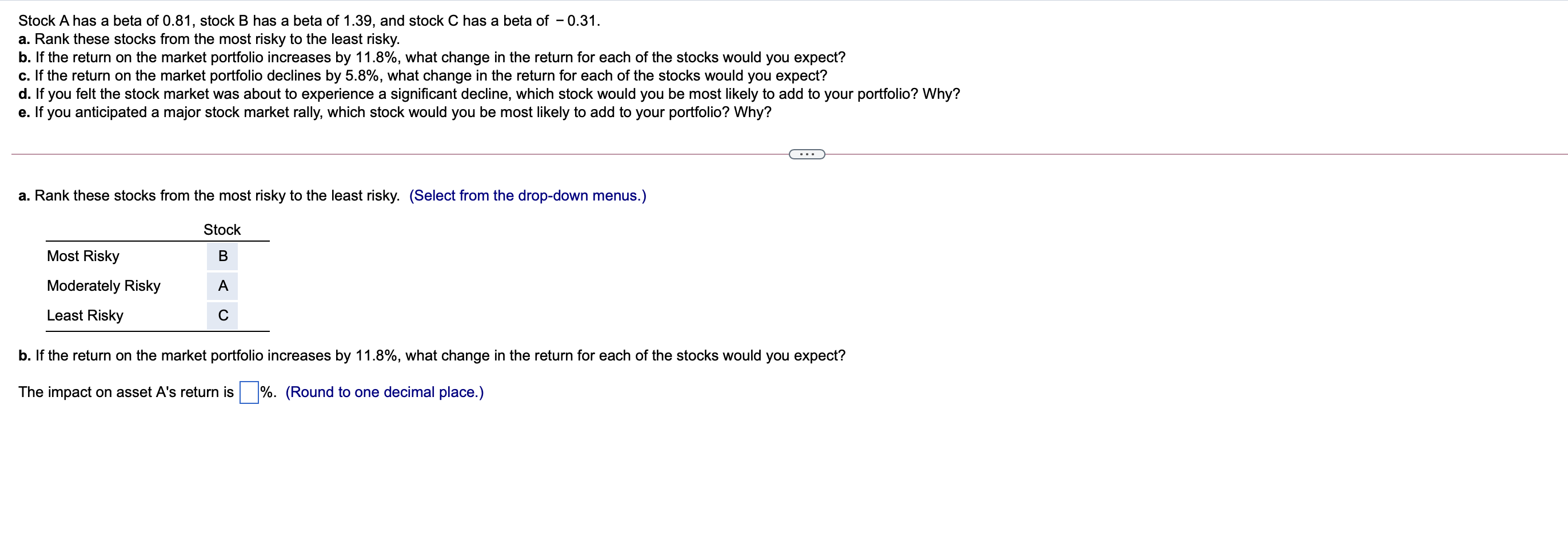 Solved Stock A Has A Beta Of 0.81, Stock B Has A Beta Of | Chegg.com