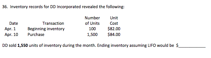 Solved 36. Inventory records for DD Incorporated revealed | Chegg.com