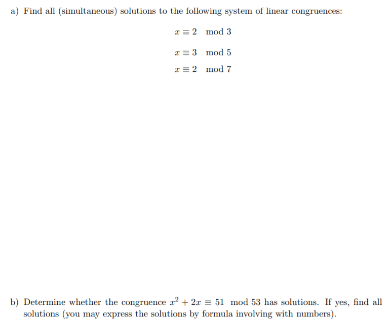 Solved a) Find all (simultaneous) solutions to the following | Chegg.com