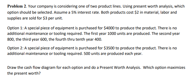 Solved Problem 2. Your company is considering one of two | Chegg.com