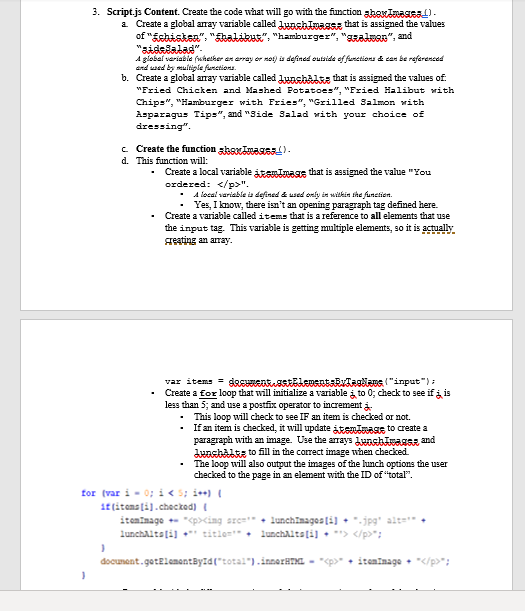 3. Script.js Content Create the code what will go | Chegg.com