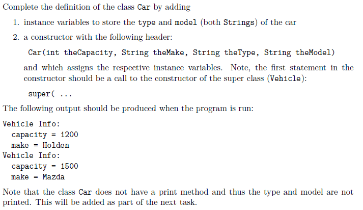 Solved Task 1 Complete the definition of the class Car by | Chegg.com