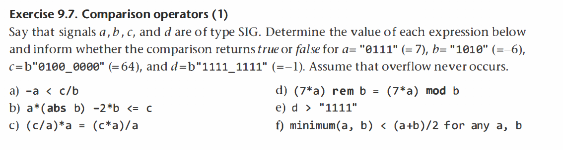 Solved Exercise 9.7. Comparison Operators (1) Say That | Chegg.com