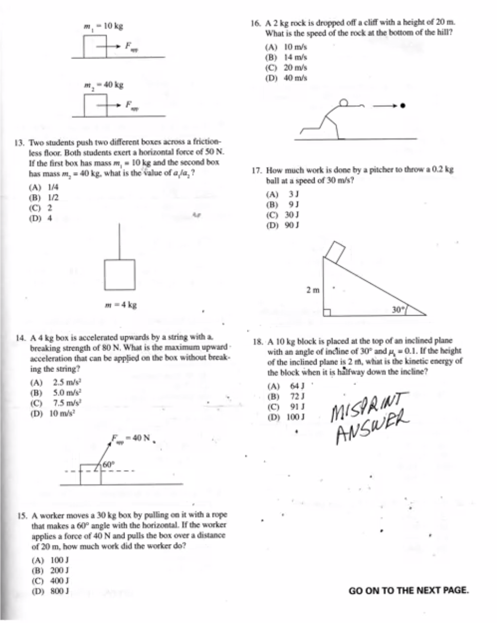 Solved m-10 kg 16. A 2 kg rock is dropped off a cliff with a | Chegg.com