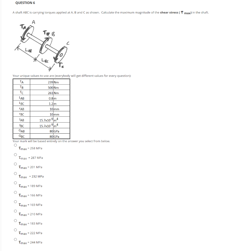 Solved QUESTION 6 A shaft ABC is carrying torques applied at | Chegg.com