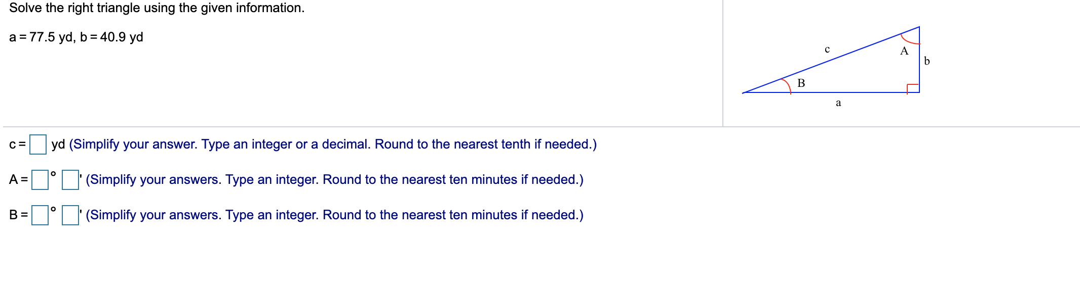 Solved Solve the right triangle using the given information. | Chegg.com
