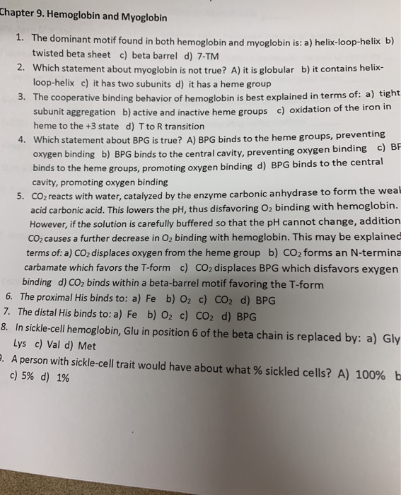 Solved Chapter 9. Hemoglobin And Myoglobin 1. The Dominant | Chegg.com