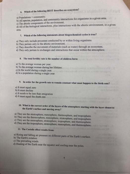 Solved 6. Which of the following BEST describes an