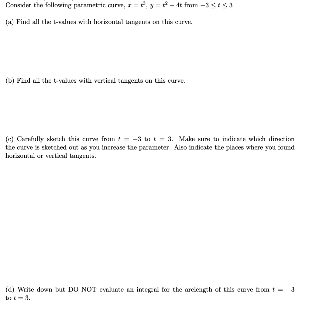 Solved Consider The Following Parametric Curve X ť Y