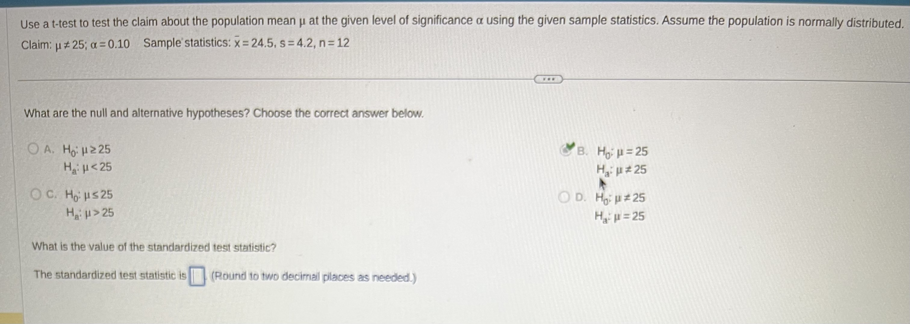 Solved Use a t-test to test the claim about the population | Chegg.com