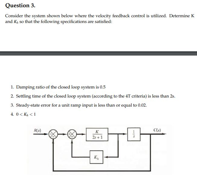 Solved Question 3. Consider the system shown below where the