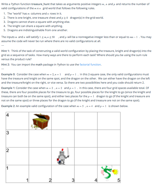 Write a Python function treasure-hunt that takes as | Chegg.com