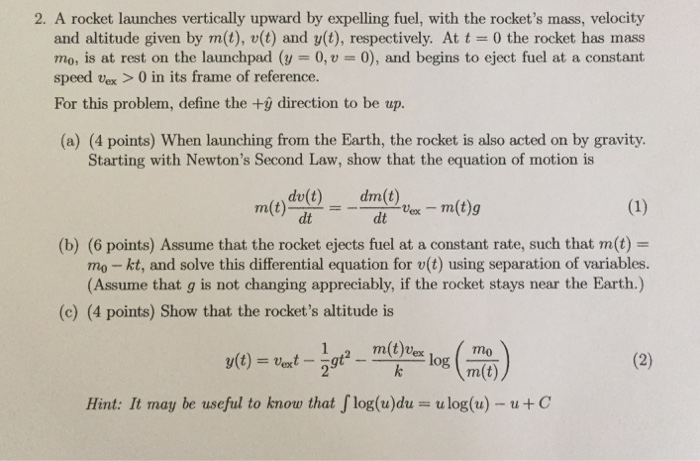 Solved 2. A rocket launches vertically upward by expelling | Chegg.com