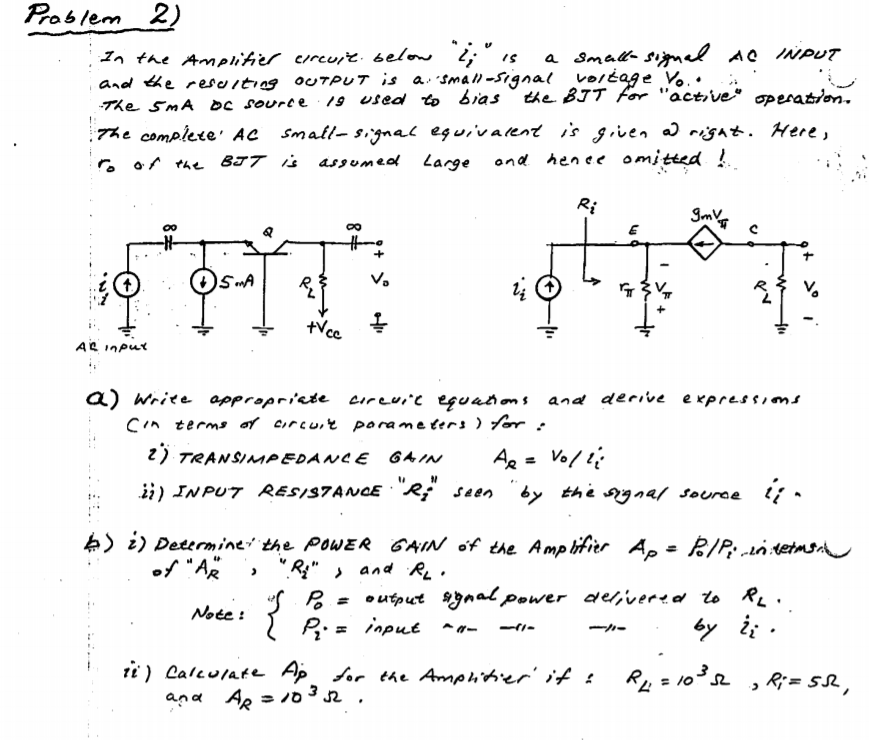 Solved Problem 2) In the Amplifier circuit below 2 is a | Chegg.com