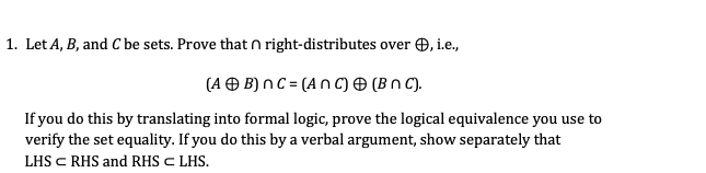 Solved 1. Let A,B, And C Be Sets. Prove That ∩ | Chegg.com