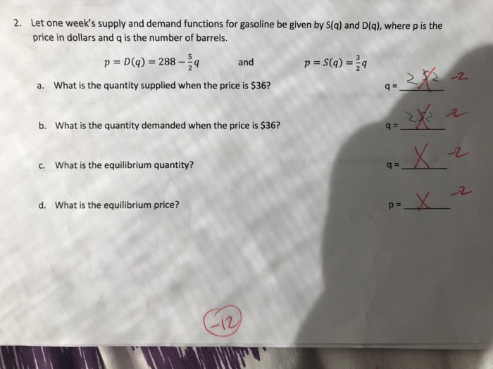 Solved Let one week's supply and demand functions for | Chegg.com