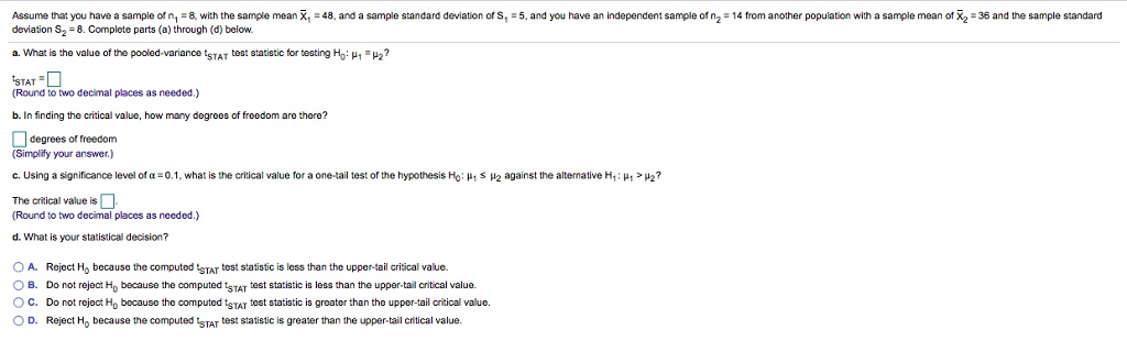 Solved Assume that you have a sample of n1 8, with the | Chegg.com